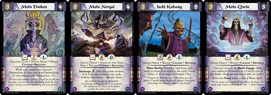Unicorn shugenja have been especially bad. None of these guys seem like they'd be shugenja. It makes me just assume guys like Chizura and Alani have cav, by virtue of being a Shugenja. But that makes a stupid idiot, obviously.
